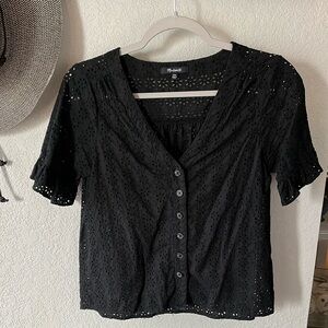 Madewell Black Eyelet Top